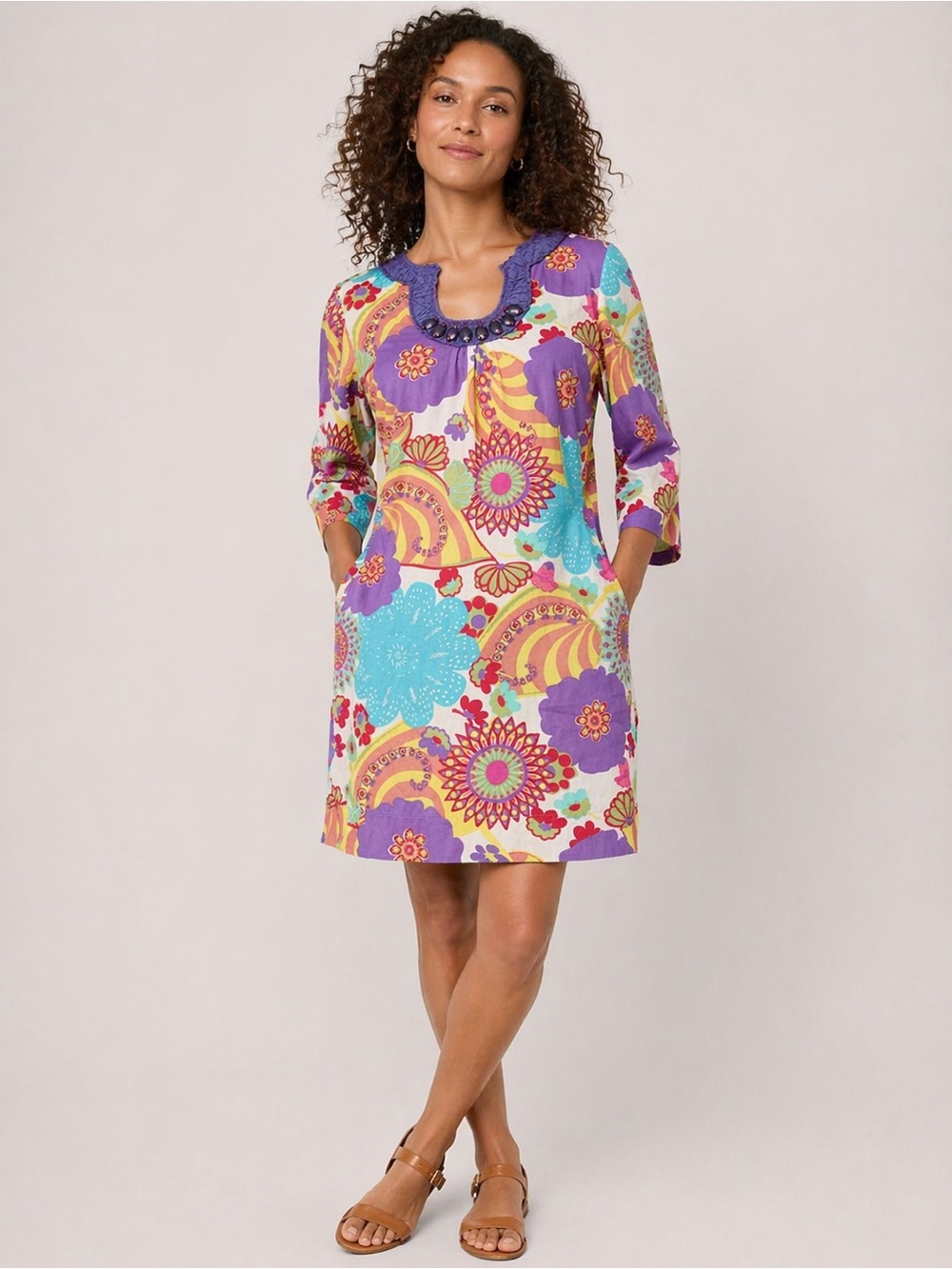 Boden Floral Tunic Dress US 4 UK 8 Colorful Cotton Boho